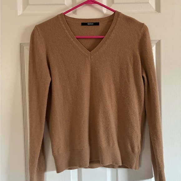 Quince Women's V-Neck Sweater in Tan - Picture 1 of 4